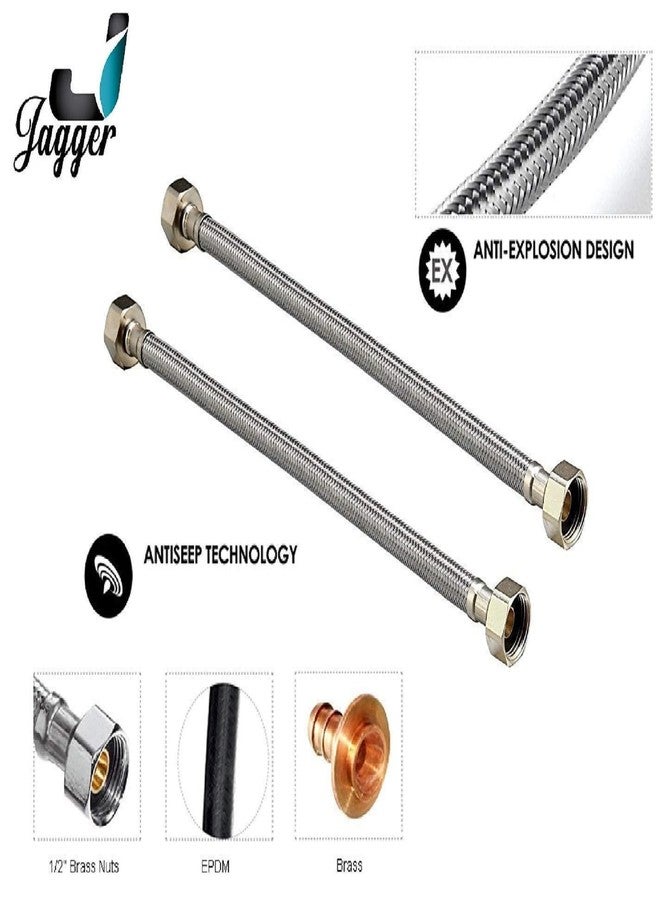 JAGGER أنبوب توصيل من الفولاذ المقاوم للصدأ من الدرجة 304 من JAGGER JAG122 لسخان المياه، وحوض الغسيل، ومرحاض المرحاض، بطلاء كروم (العرض - 1/2 بوصة) عبوة من قطعتين (12 بوصة) - Image 3